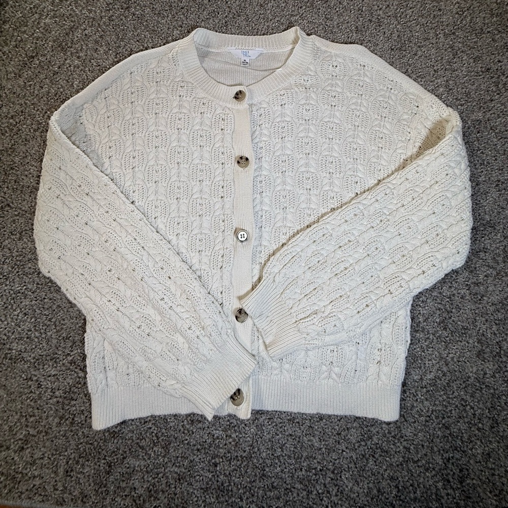 Time and Tru Chunky Textured Off White Knit Cardigan Sweater – Women’s XL